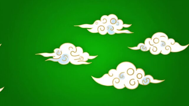 Vibrant green background with charming traditional Japanese cloud designs, evoking a serene and artistic East Asian aesthetic for various creative projects
