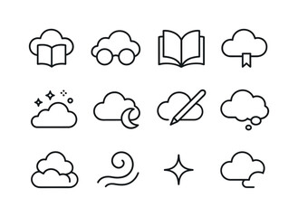 Fototapeta premium Cloud Icon Set. Cloud reading. Line icon set of cloud reading: c