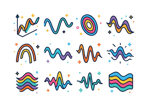 Colorful Harmonic Wave Icons. Harmonic Waves. Colorful isometric