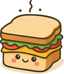 Cute Sandwich Cartoon Face Hand Drawn vector Illustration Icons
