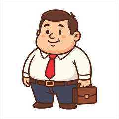 Cartoon Businessman with Red Tie Holding Brown Briefcase Smiling Confidently.