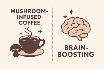 Mushroom infused coffee concept showcasing innovative beverage boost for cognitive enhancement emphasizing brain health and wellness in a minimalist design setting