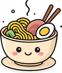 Cute Ramen Cartoon Face Hand Drawn vector Illustration Icons