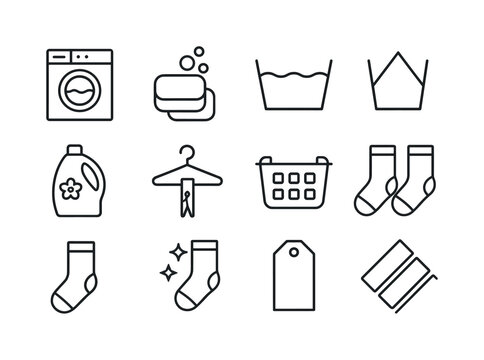 Sock Care Icons. Sock care. Line icon set of sock care: washing