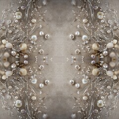Futuristic geometric minimalism - Elegant Composition of Pearls and Flowers on a Textured Surface - abstract composition