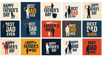 Happy Father's Day best dad ever greeting cards collection with father and son silhouette illustrations