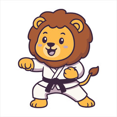 Cartoon Lion Cub in Karate Gi Ready for Action Cute and Determined.