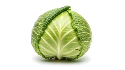 Fototapeta premium Fresh Green Cabbage Isolated on White Background - Healthy Vegetable Ingredient for Cooking and Salads