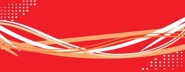 Vibrant red background with dynamic white and orange wavy stripes, abstract design featuring geometric star patterns for an energetic visual display