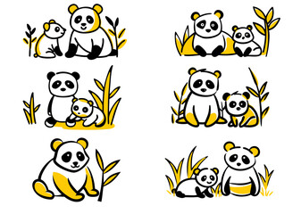 Cute Hand-Drawn Panda and Bamboo, Simple Cartoon Panda Hugging Bamboo, Easy Panda Sketch for Kids.