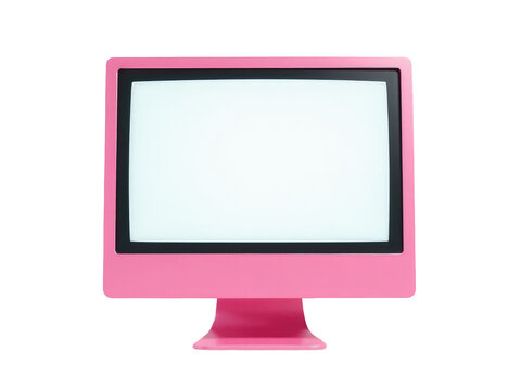A pink computer monitor with a white screen, suitable for use in technology and digital design concepts. transparent background
