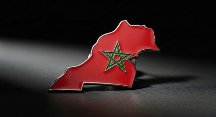 3D Rendered Map Pin of Morocco with National Flag Design, Shining on Dark Background