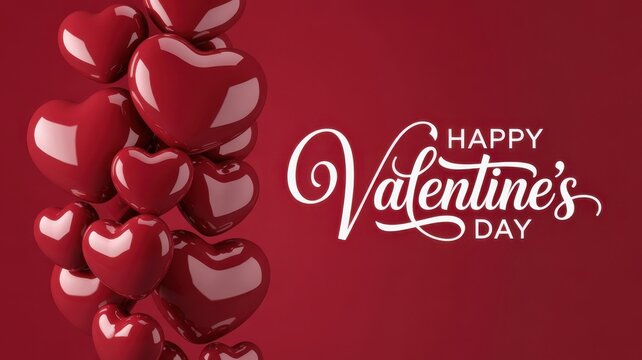 Happy valentines day with red heart balloons - Powered by Adobe