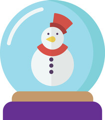 Snow Globe with Snowman Christmas Icon Vector Illustration, Winter Holiday Decoration Symbol for Xmas, Festive Flat Design