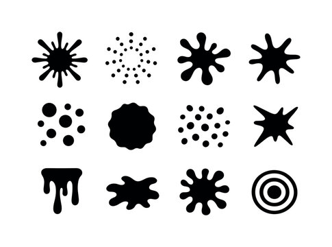 Black Splash Icons Grid. Splash patterns. Solid icon set of spla