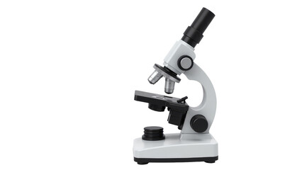 A detailed view of a microscope on a white surface, ideal for illustrations about science and technology. transparent background