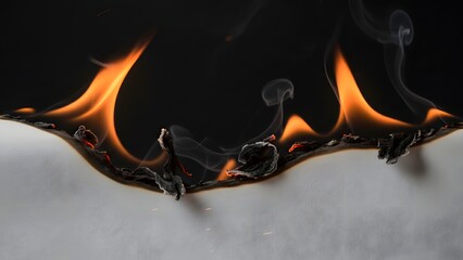 A closeup view of flames burning across a textured surface with smoke rising