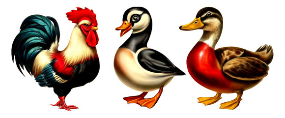 Fototapeta premium Colorful Isolated Birds in Various Styles on Transparent Background