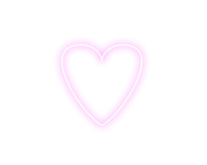 Pink neon heart outline isolated on transparent background