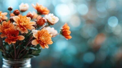 A stunning bouquet of orange and white flowers in a jar, illustrating the beauty of nature and elegance, perfect for capturing warmth and vibrancy in floral arrangements.