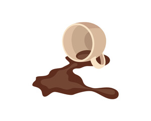 Spilled coffee and overturned cup. Vector image.