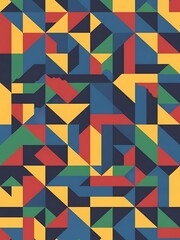 Multicolor mosaic of stylized geometric shapes and flat design elements