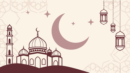 Fototapeta premium Illustration of a Mosque with Crescent Moon and Stars