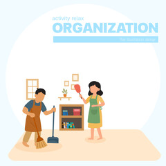 Organizing and cleaning the house. activity relax lifestyle flat symbol illustration space for copy space poster banner