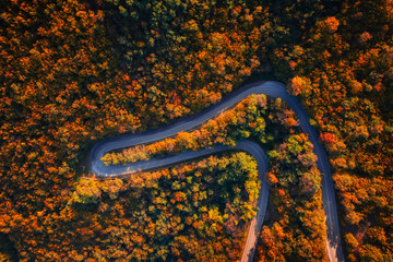 Aerial view of mountain winding road in Kakheti, Georgia. High quality photo