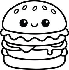 Cute Burger Coloring Page Line Art