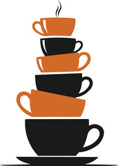 Vector art of stack of colorful coffee cups for beverage or kitchen concept