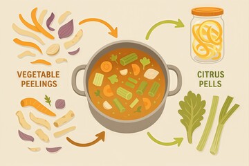 Exploring Sustainable Culinary Practices with Creative Use of Vegetable Peelings and Citrus Pells for Eco friendly Cooking Techniques captured with clarity