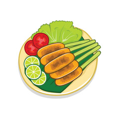 Sate Lilit is Delicious Grilled Skewers with Fresh Garnish on a Plate