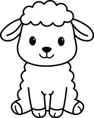Cute Sheep Coloring Page Line Art