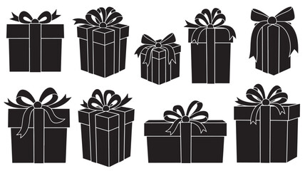 Black Gift Boxes with Bows on White Background