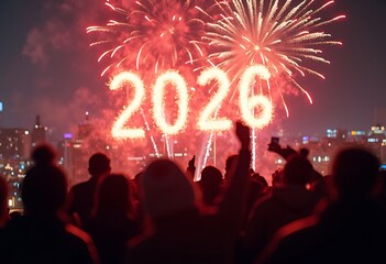 Happy new year 2026 . New Year 2026 Celebration with Fiery Numbers and Fireworks