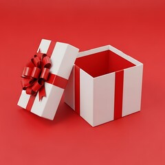 An open white gift box with a vibrant red ribbon and bow, ready for a special occasion