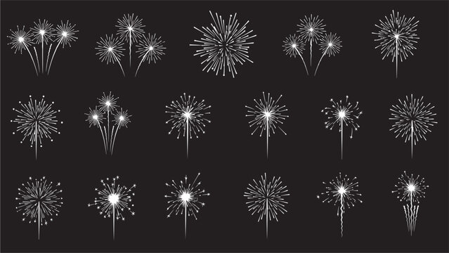 Fireworks Explosions on Black Background