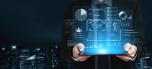 A comprehensive business intelligence dashboard for data analysis. The interface displays global metrics, team performance charts, and financial reports for strategic planning. Fermion