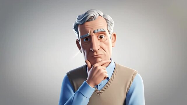 Animated Elder Man Expressing Confusion and Deep Thought in Various Thoughtful Poses