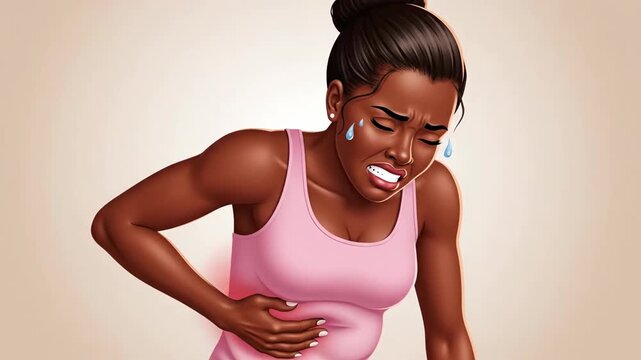 Animated Expression of Discomfort in Woman Experiencing Abdominal Pain in a Series of Digital Art