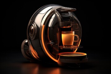 Modern and futuristic coffee machine preparing a delicious cup of coffee