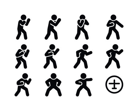 Combat Stance Icons. Body combat stances. Solid icon set of body