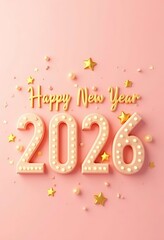 Festive Pink 3D Happy New Year 2026 Greeting. Happy new year 2026