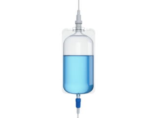 A medical syringe filled with blue liquid. transparent background