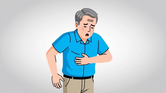 Animated Man Experiencing Heart Attack Symptoms With Chest Pain in Various Emotions and Reactions