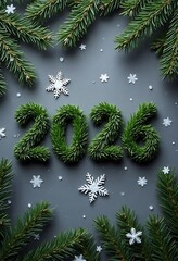 Festive 2026 New Year with Pine Branches and Snowflakes. Happy new year 2026