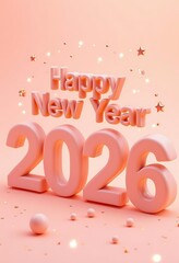 Festive Pink 3D Happy New Year 2026 Greeting. Happy new year 2026
