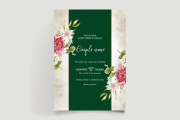 WEDDING INVITATION FRAME WITH FLOWER DECORATIONS AND FRESH LEAVES