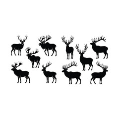 Ancient Crystal Antler Animal Silhouette vector set.